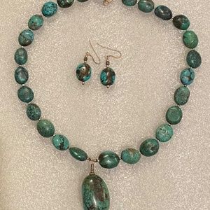 Antique Turquoise Pendant Necklace and Matching Earrings Jaded Jewelry
